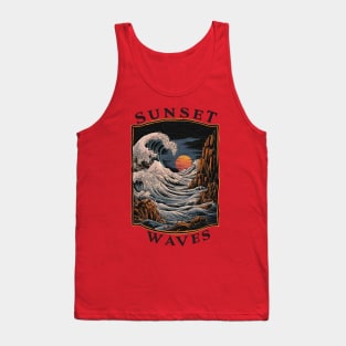 Sunset Waves - Stylized Seascape Illustration Tank Top